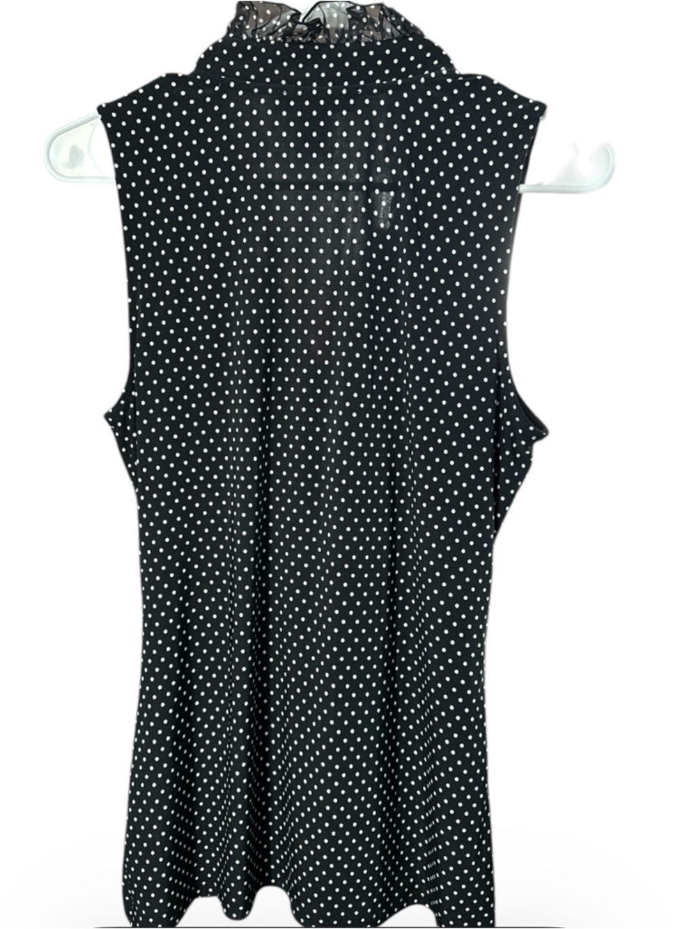White House Black Market Polka Dot Ruffle Shell - Medium - Picture 3 of 6